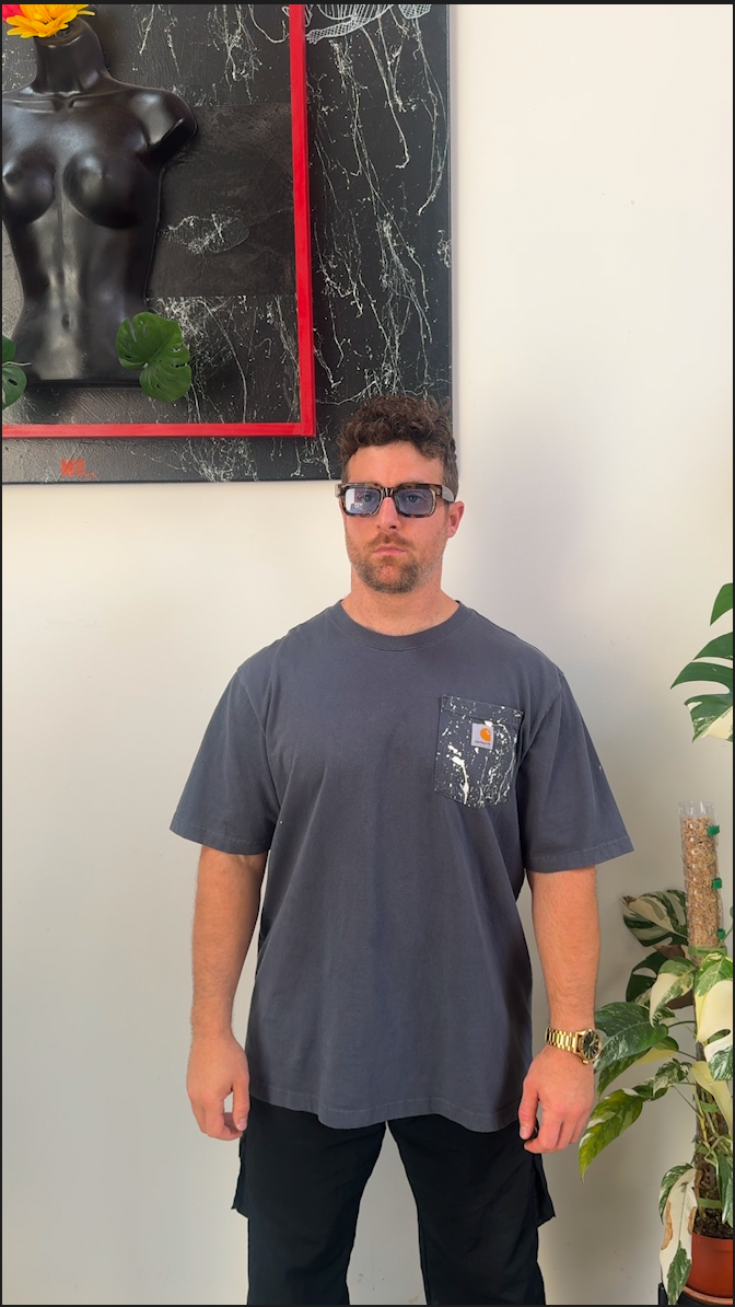 Custom hand-painted Carhartt K87 tee, front view